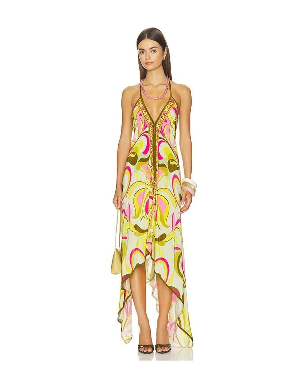Rococo Sand Metallic High-Low Handkerchief Dress