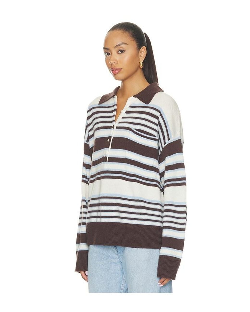 GOOD AMERICAN Blue The Oversized Rugby Sweater