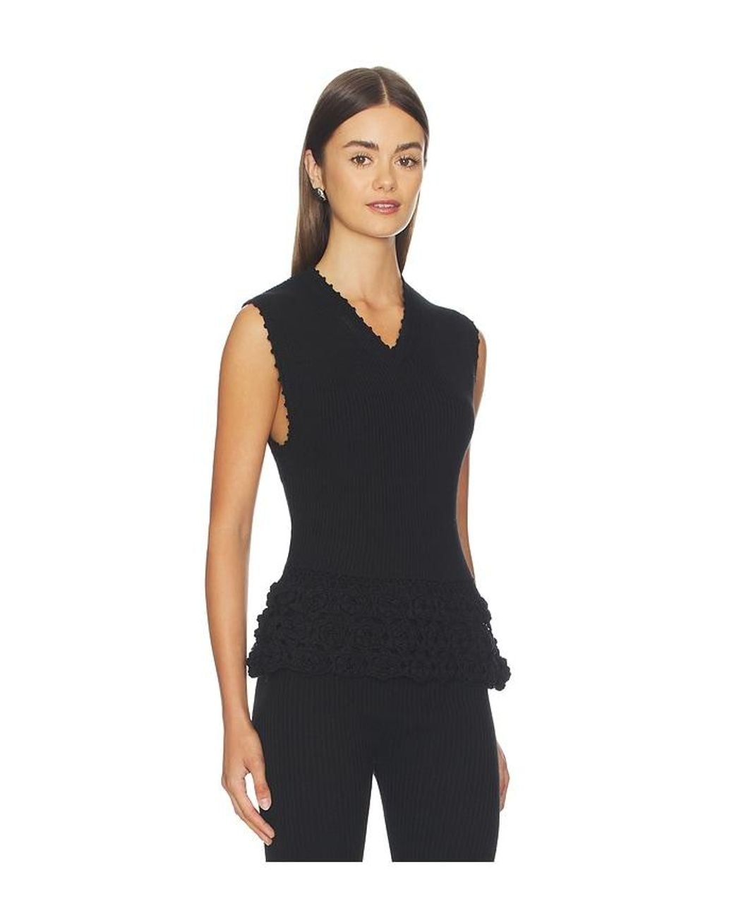 Ganni Black Fine Cotton Rib Crochet Top