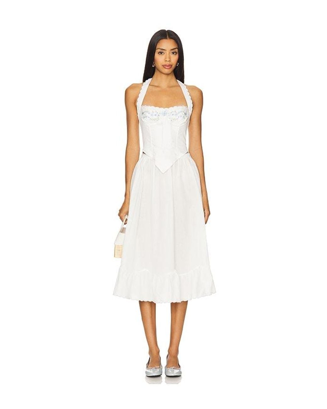 For Love & Lemons White Tea Time Poplin Midi Skirt