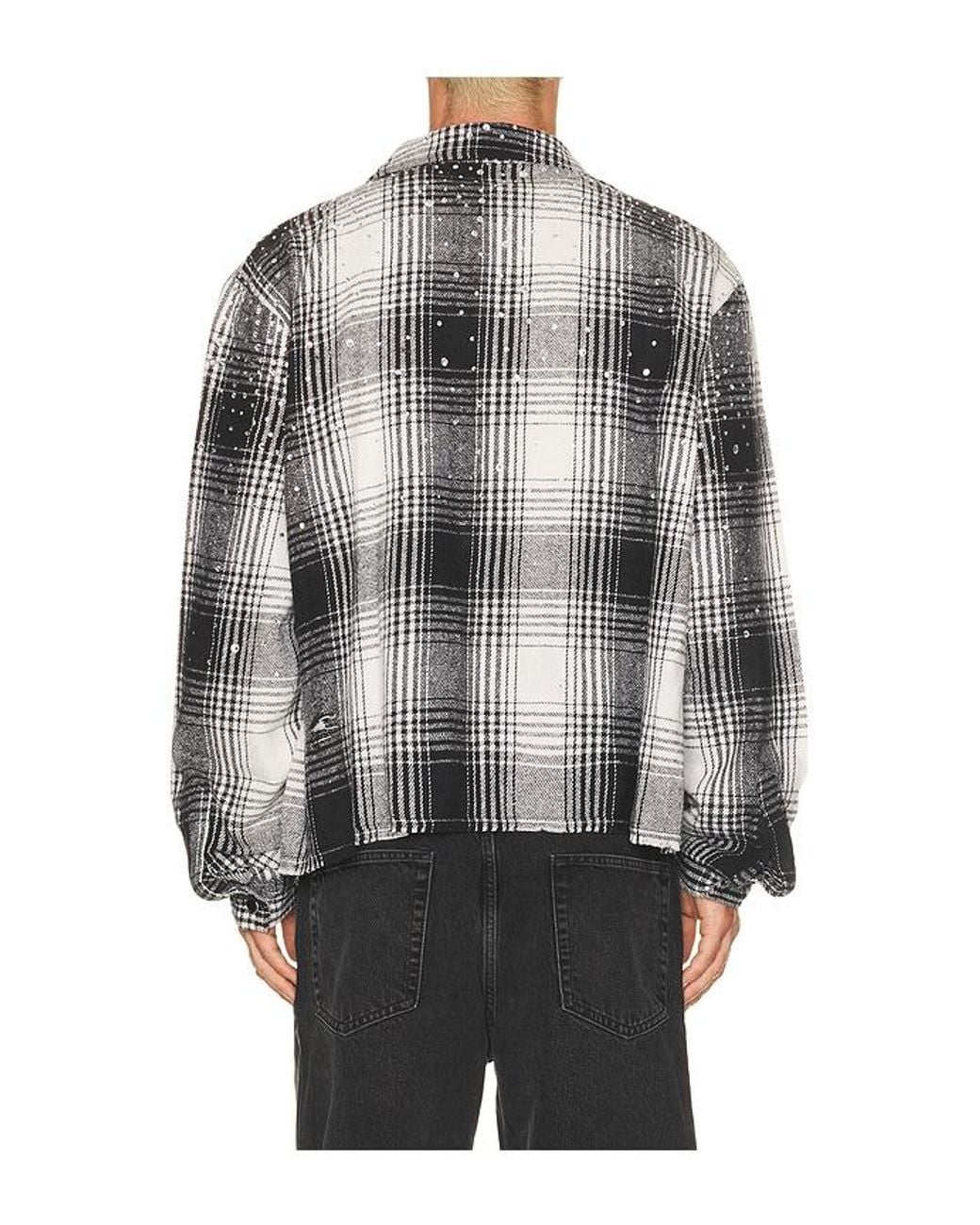 Ryoko Rain Gray Button Up Rhinestone Flannel for men