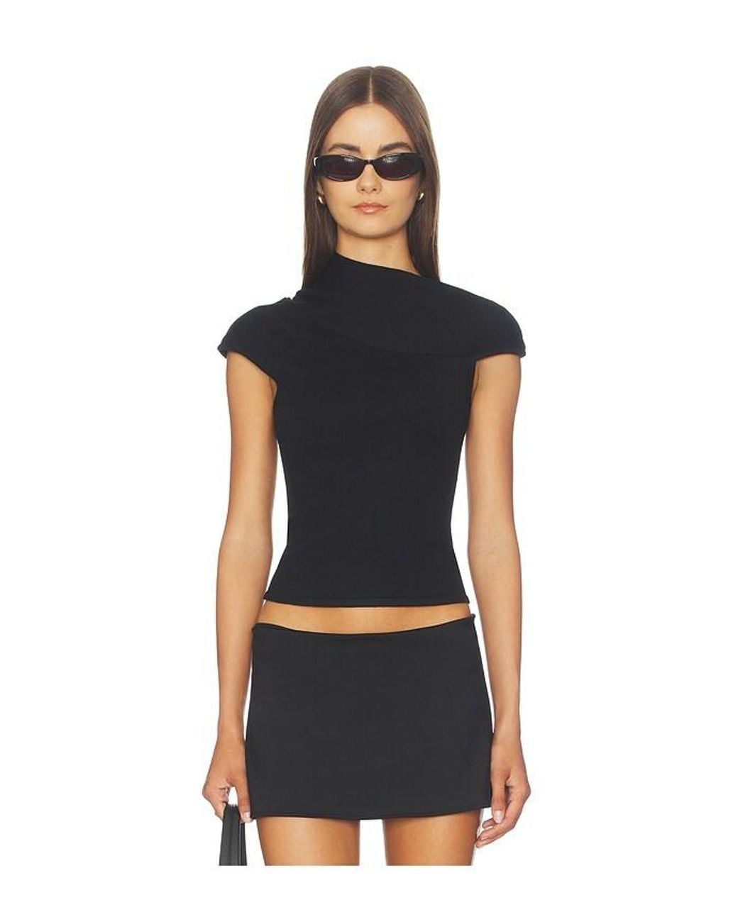 Lovers + Friends Black Kaeli Asymmetric-Neck Sweater