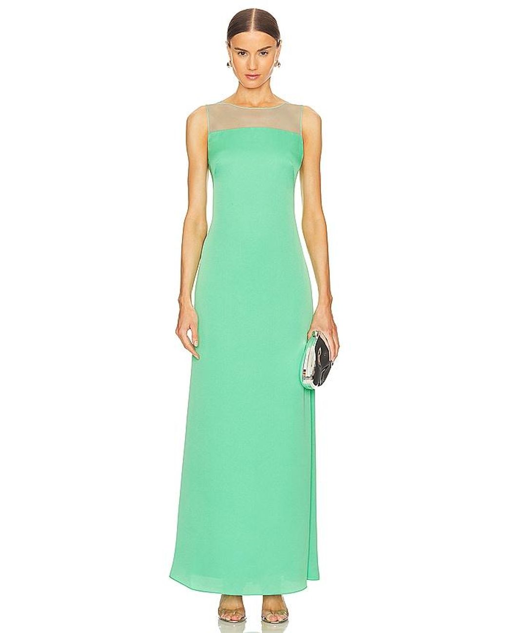 bcbgmaxazria emerald green dress Sleeveless Cut Out Gown in Gold zip