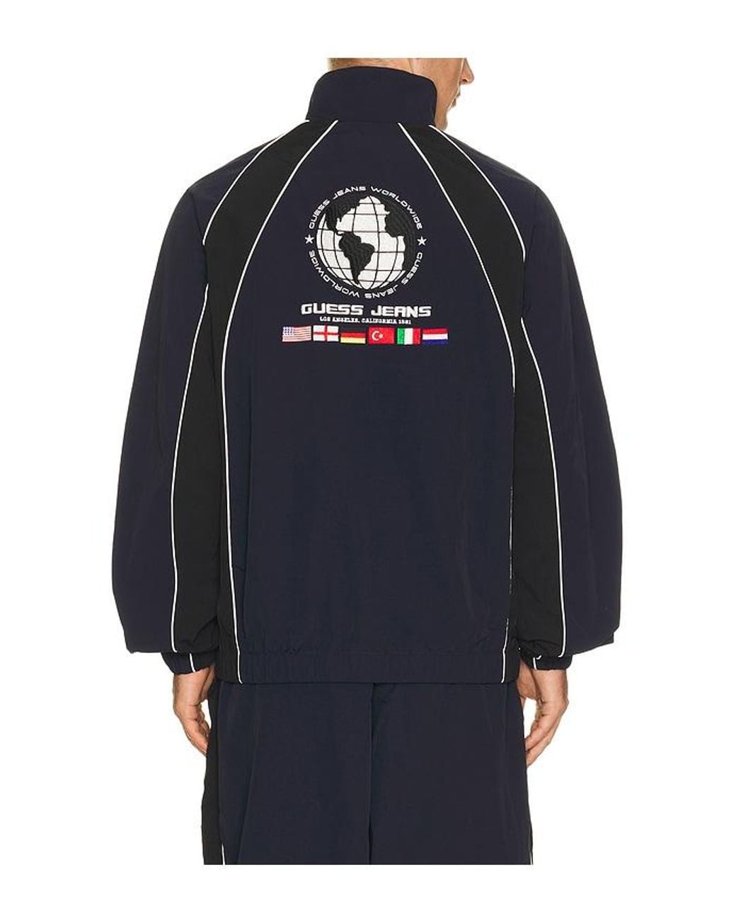 Guess Blue Crinkle Nylon Track Jacket for men