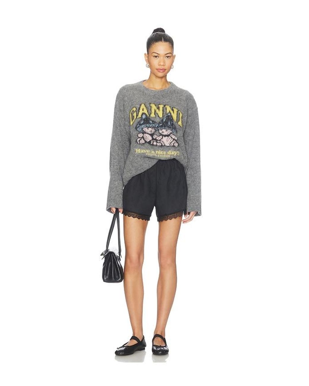Ganni Blue Light Linen Lace Hem Shorts