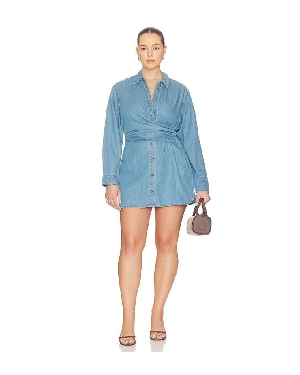 GOOD AMERICAN Blue Denim Wrap Shirt Dress