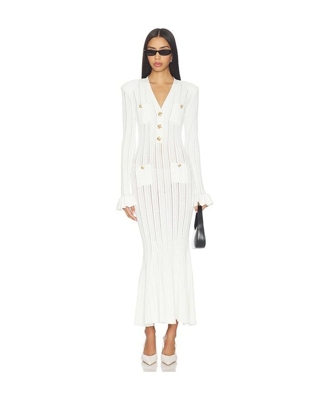 Self-Portrait White Pointelle Knit Midi Dress