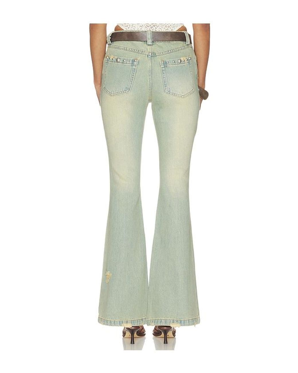 Markgong Green Studded Flared Jeans