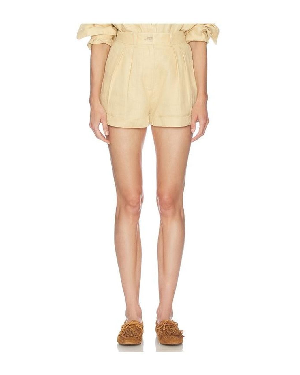 Helsa Natural Washed Linen Pleated Short