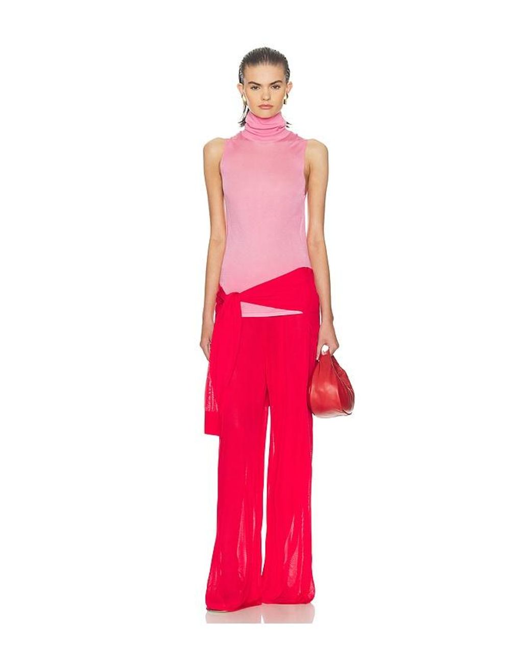 Helsa Red Arlena Sleveeveless Turtleneck