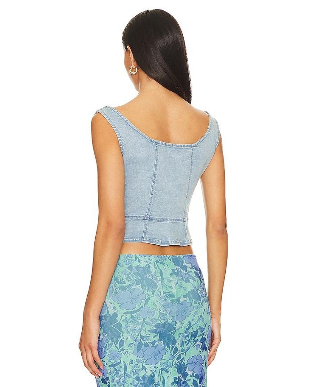 Free People Blue Sally Denim Corset Top