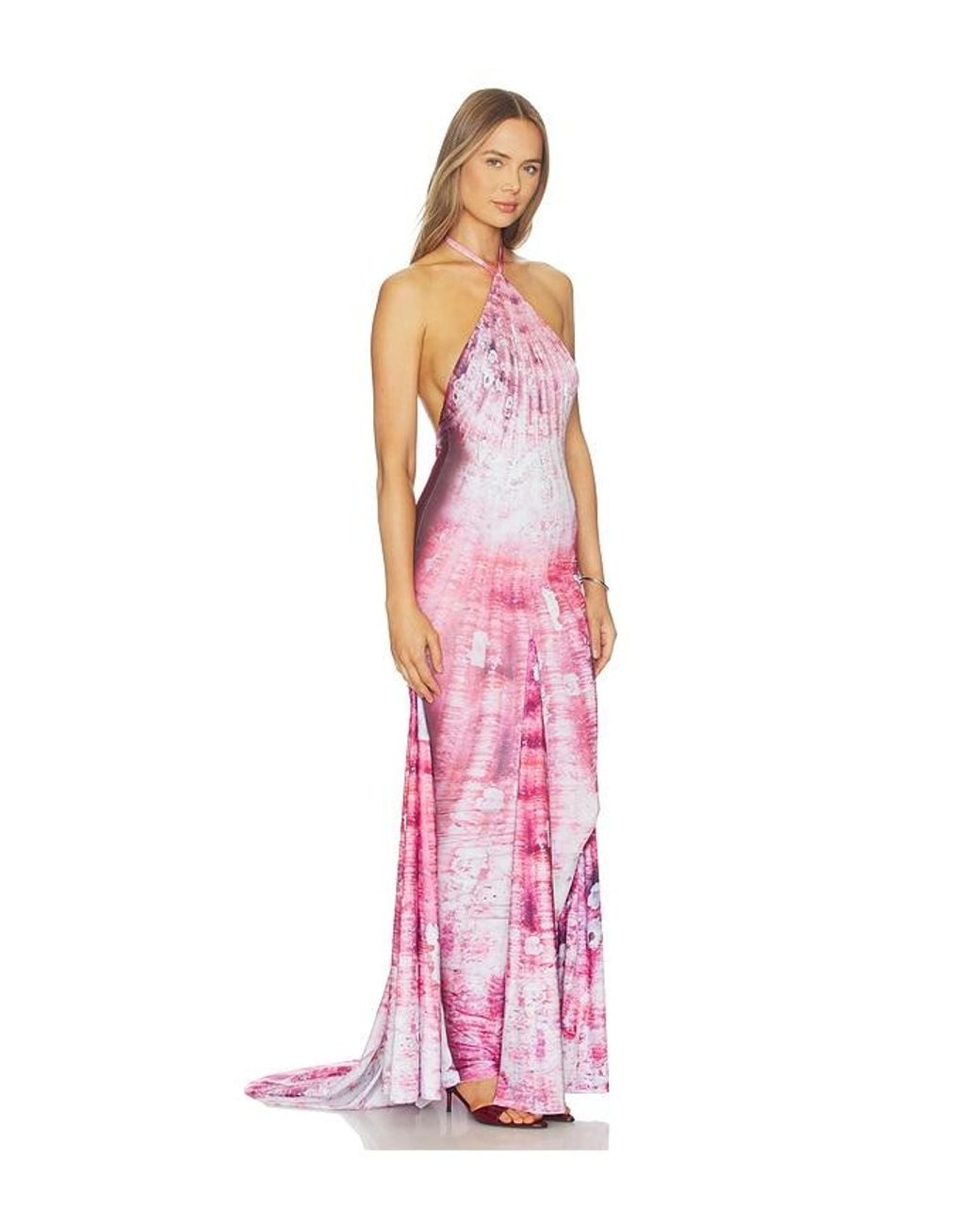 DI PETSA Pink Shell Halter Neck Long Dress