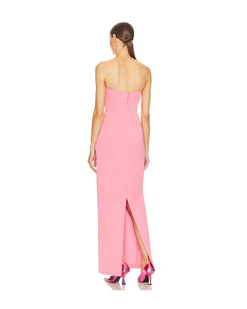 Helsa Pink Tech Gabardine Long Strapless Dress