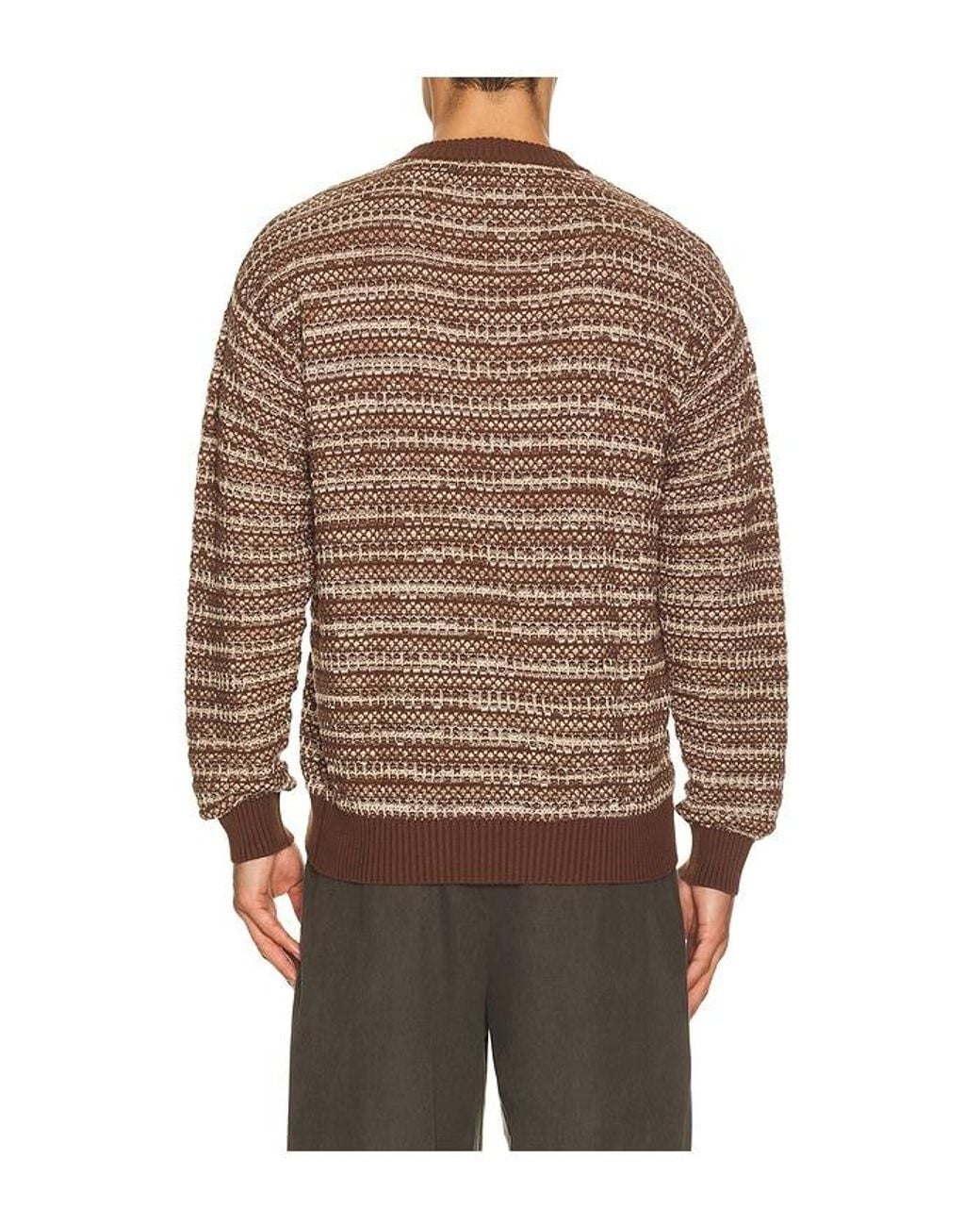 Frescobol Carioca Brown Jardim Cotton Blend Crew Neck Striped Sweater for men