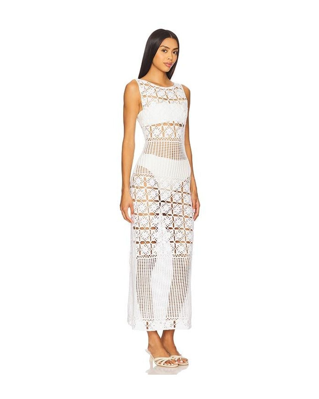 Tularosa White Mikio Crochet Midi Dress