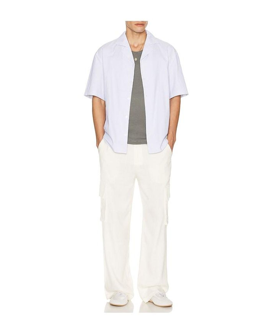 KROST White Cotton Stripe Bowling Shirt for men
