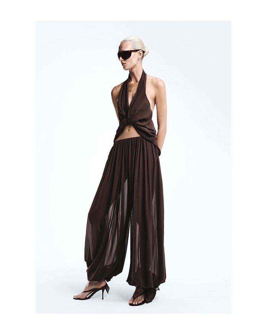 REVOLVE LOS ANGELES Brown Adela Georgette Silk Top