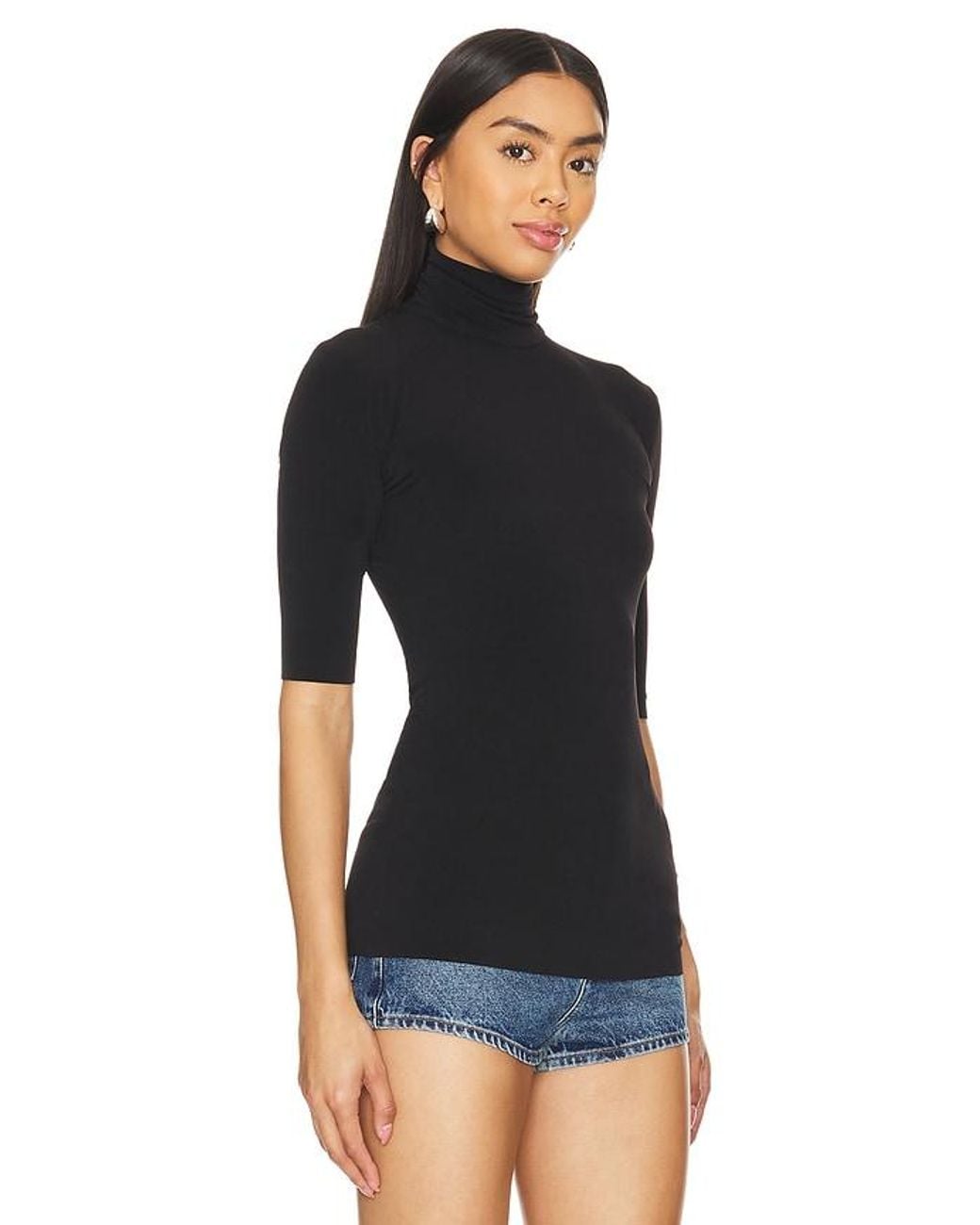Norma Kamali Black Slim Fit Short Sleeve Turtleneck Top
