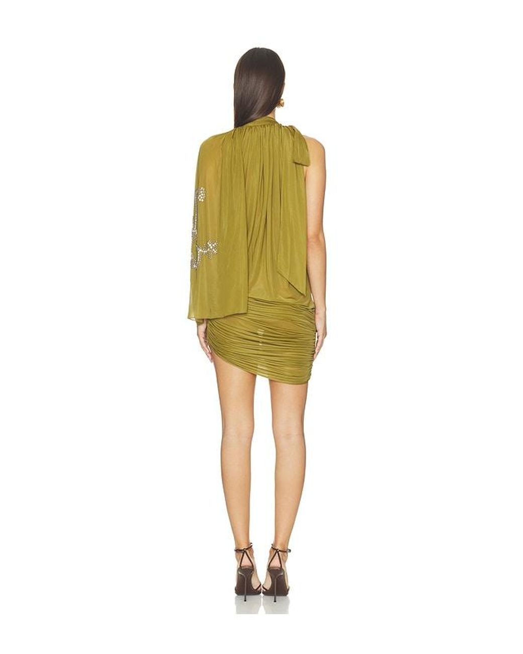 Siedres Yellow Larel Draped Crystal Embellished Dress