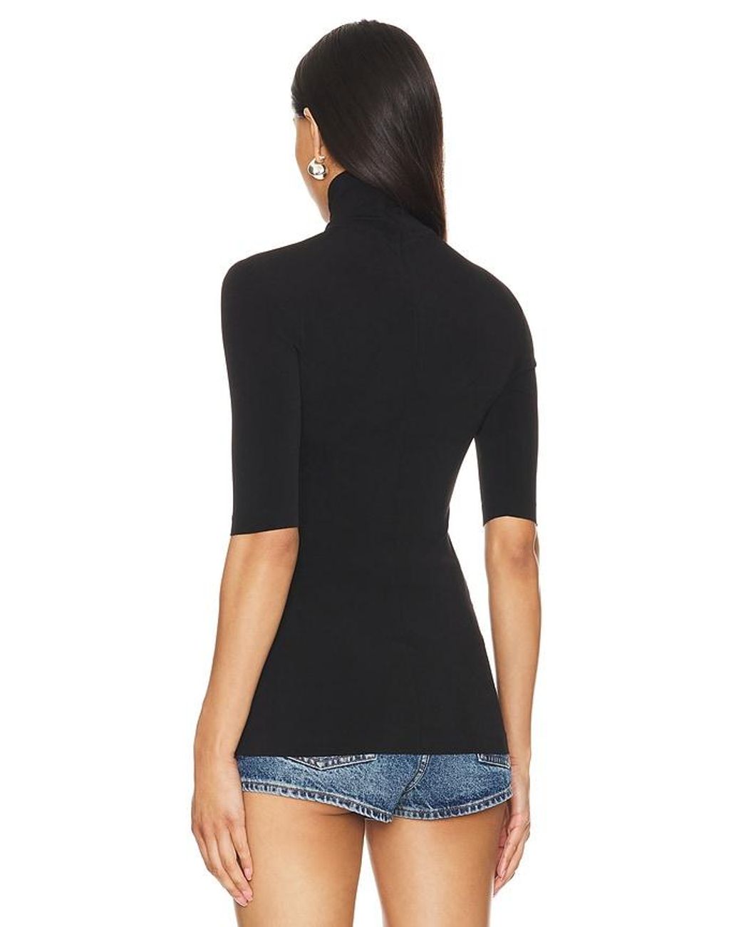 Norma Kamali Black Slim Fit Short Sleeve Turtleneck Top