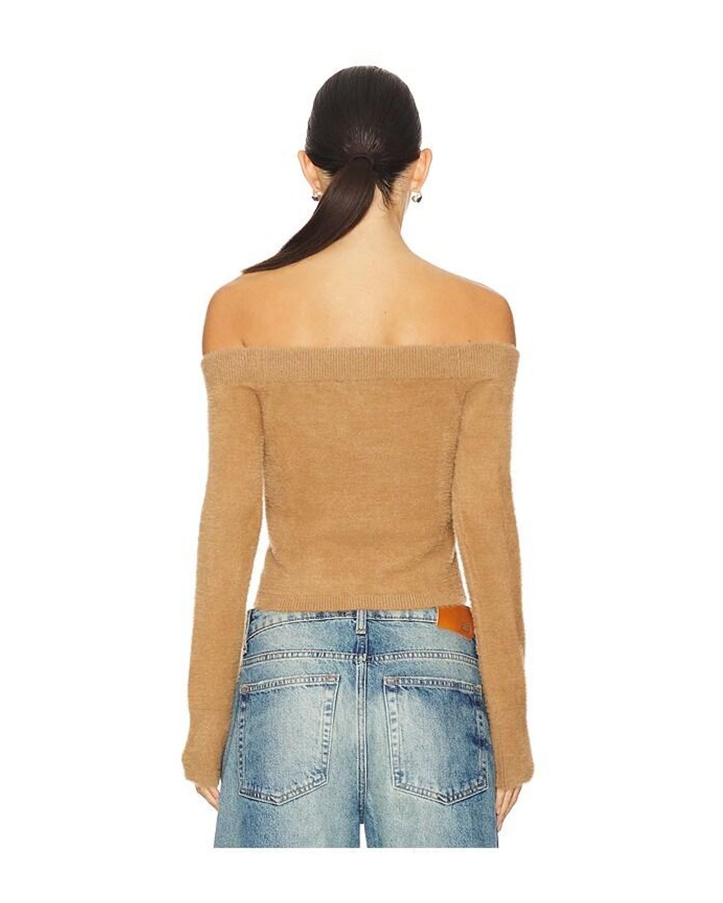 GOOD AMERICAN Blue Plush Off Shoulder Top