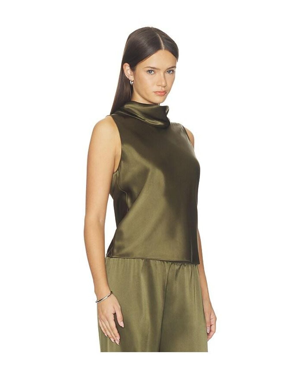 Leset Green Barb Sleeveless Cowl Neck Blouse