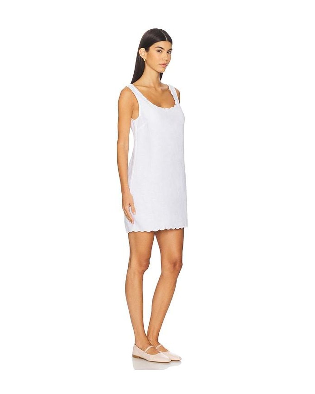 Onia White Air Linen Scallop Shift Dress