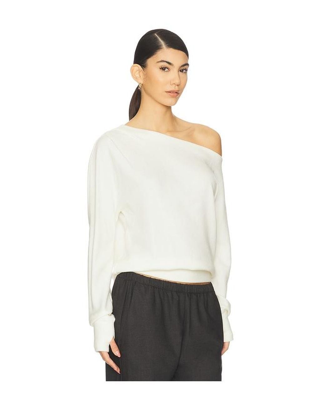 Bobi White Asymmetrical Thumbhole Top