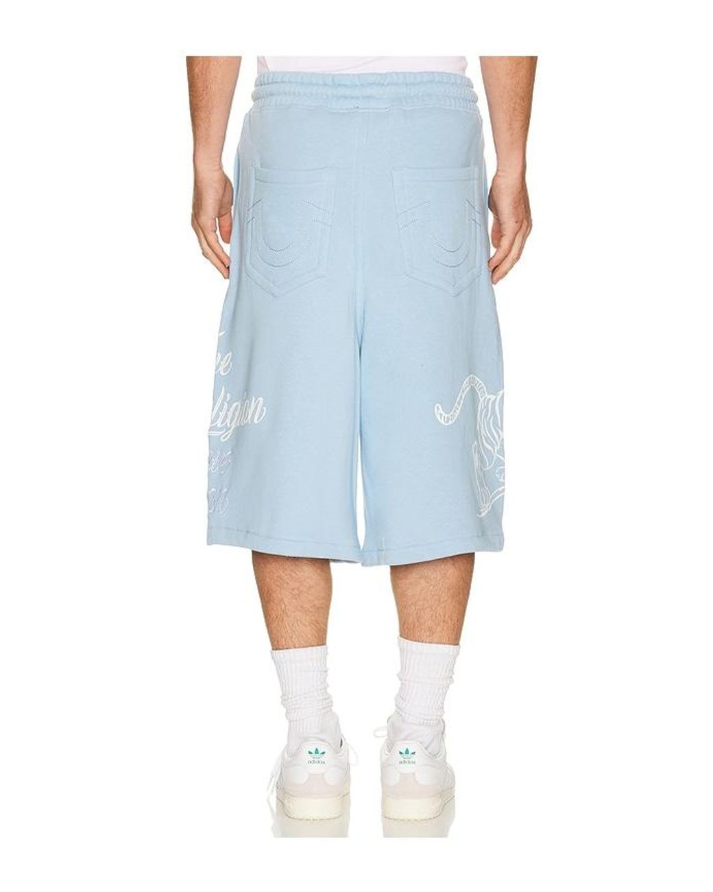 True Religion Blue Tiger Script Mikey Fleece Shorts for men