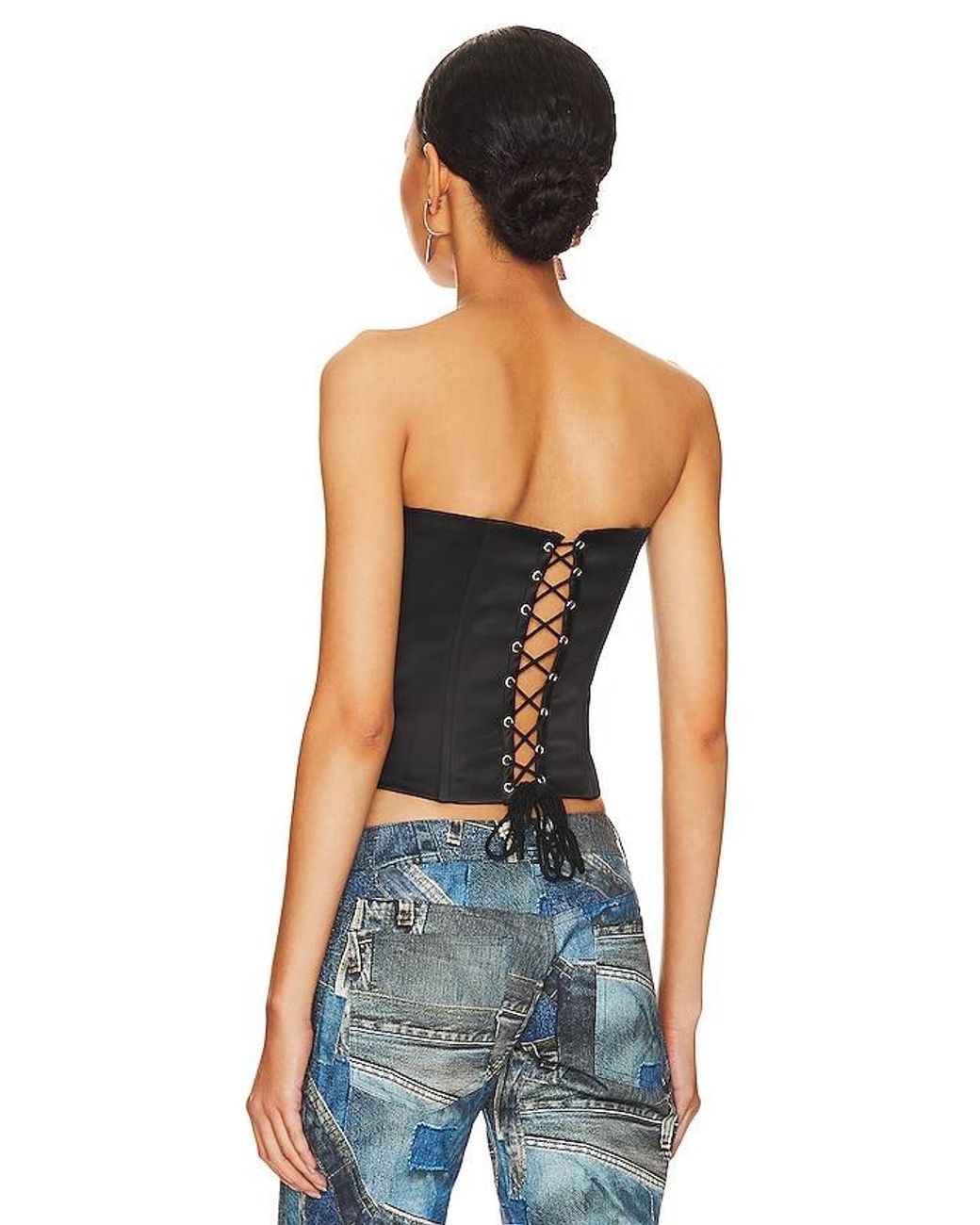 GUIZIO Blue Satin Corset Top