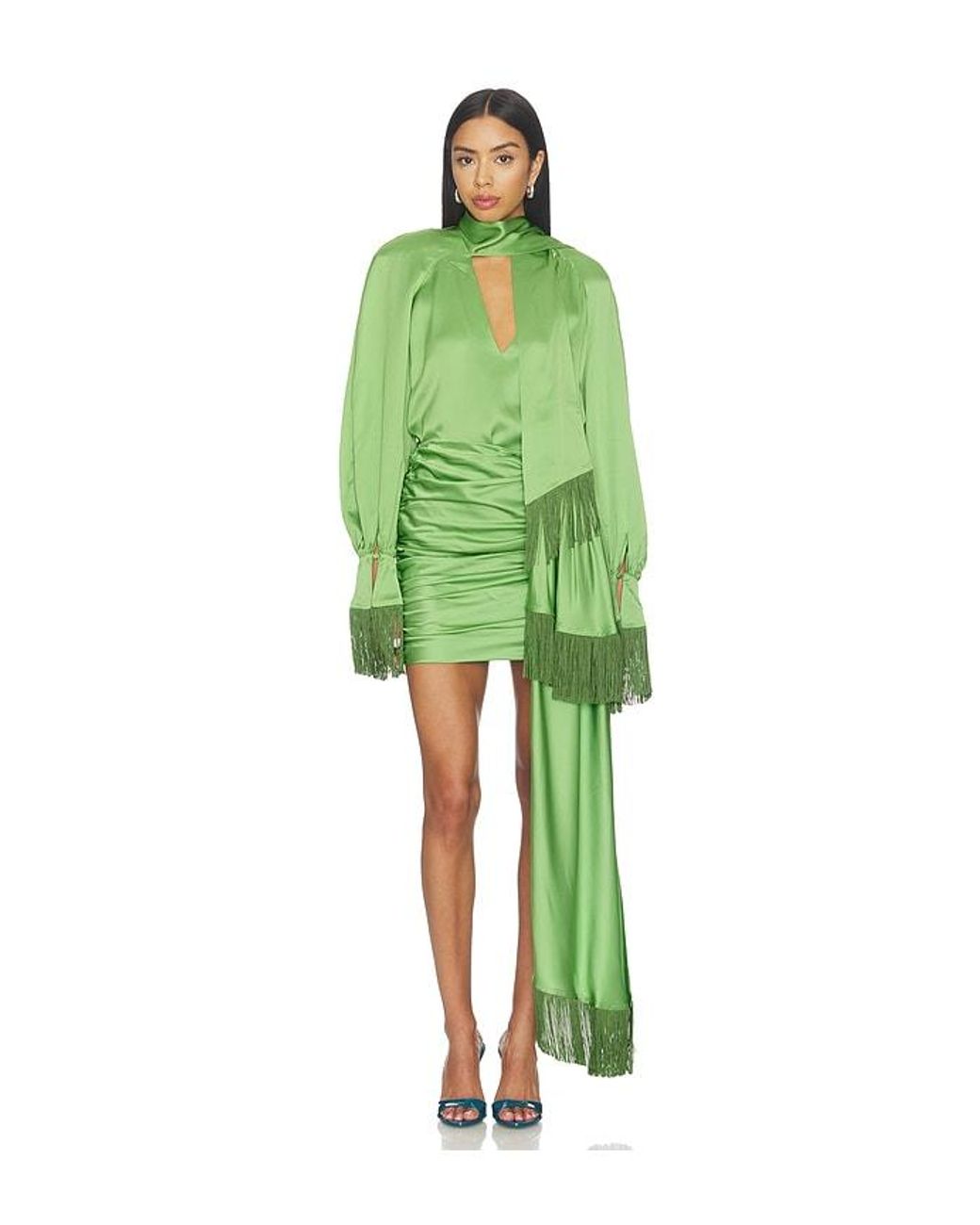 ROWEN ROSE Green Long Sleeve Fringe Top