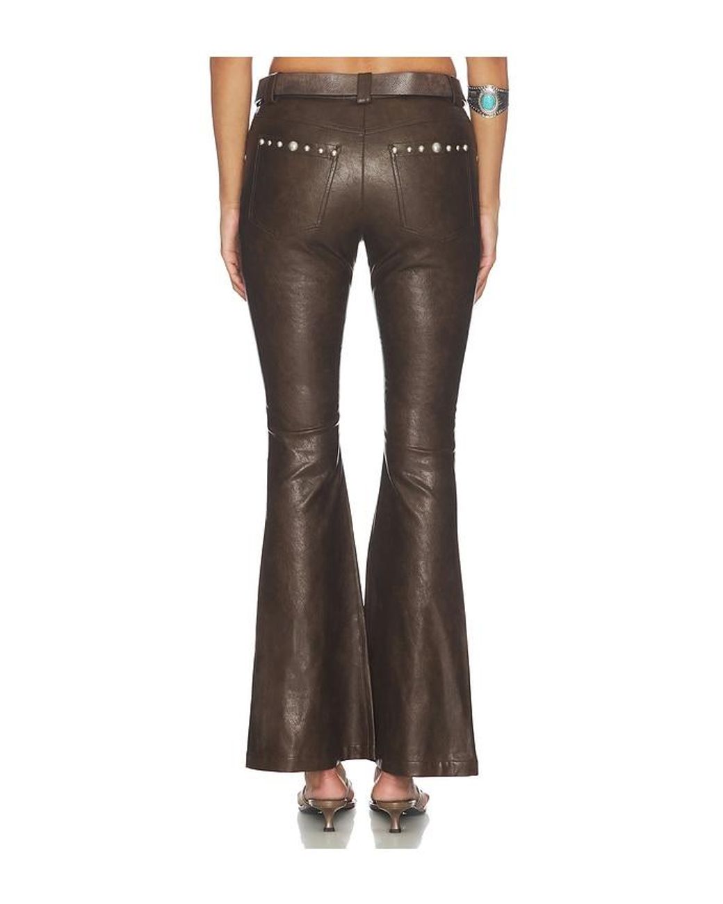 Markgong Brown Faux Leather Studded Flared Pant