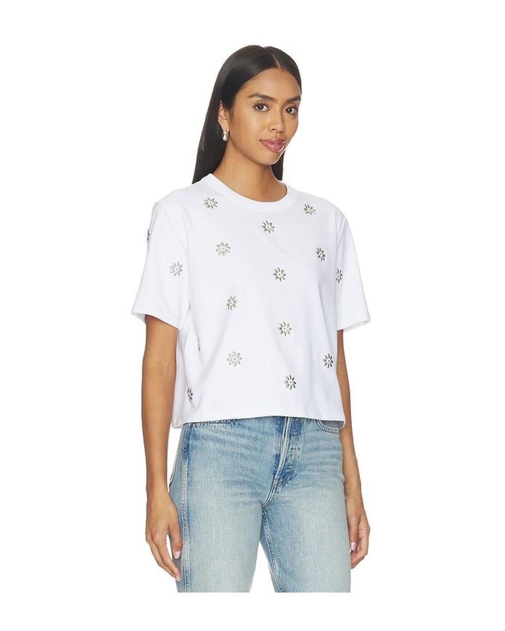 Veronica Beard White Embellished Sebastian Tee