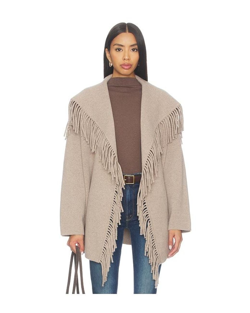 NAADAM Natural Wool Tie Waist Fringe Coat