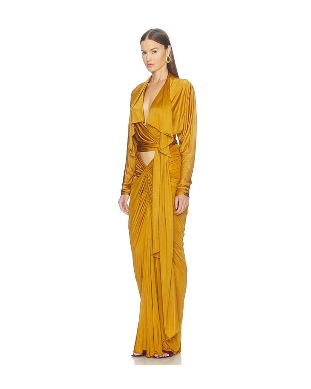 Balmain Yellow Open Neck Draped Viscose Jersey Top