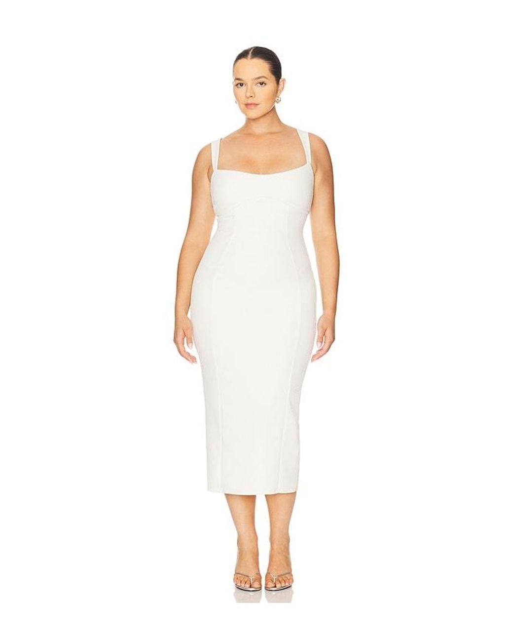 GOOD AMERICAN White Sculpting Crystal Sweetheart Midi Dress