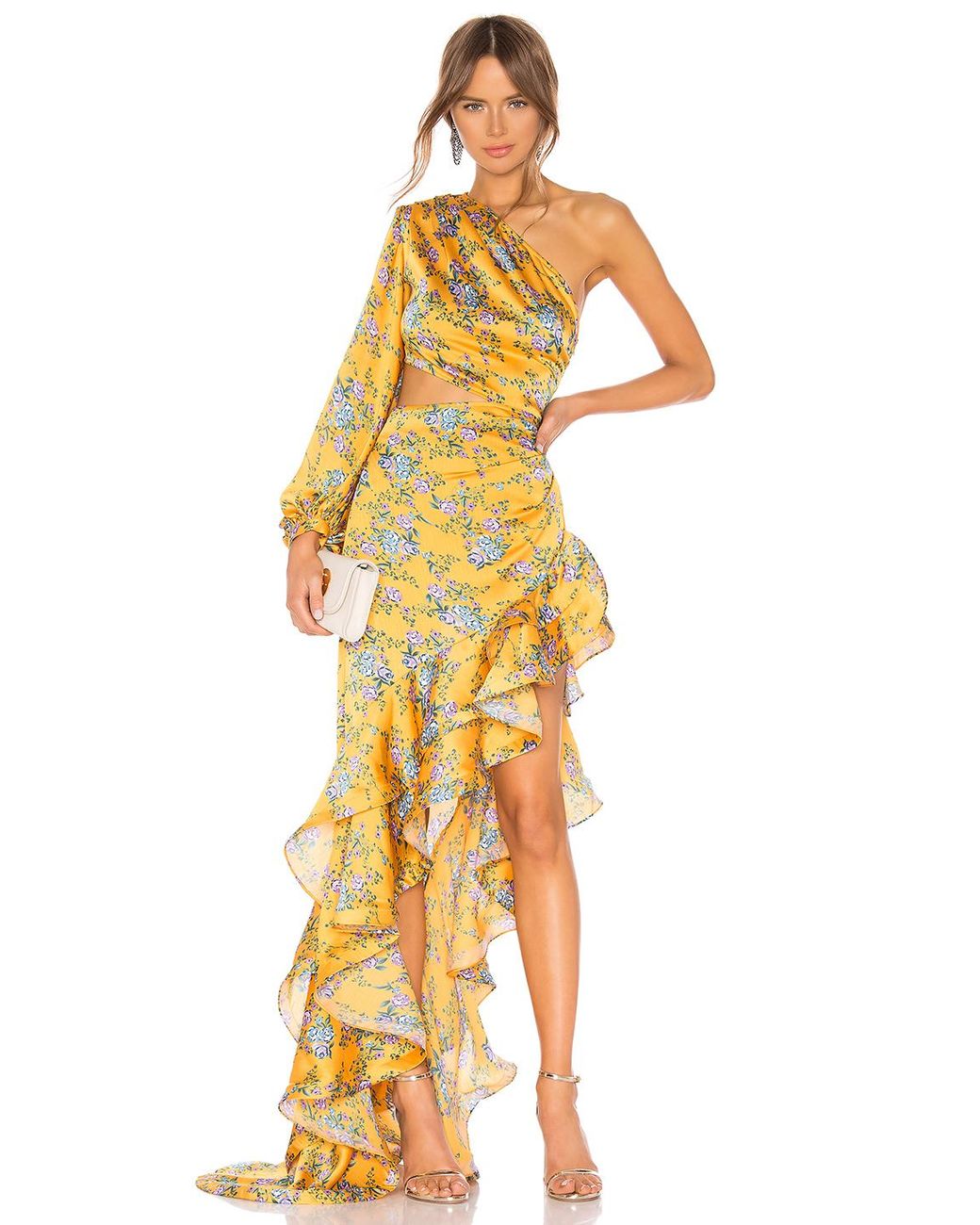 layla light blue and rose gold floral print midi dress bariano