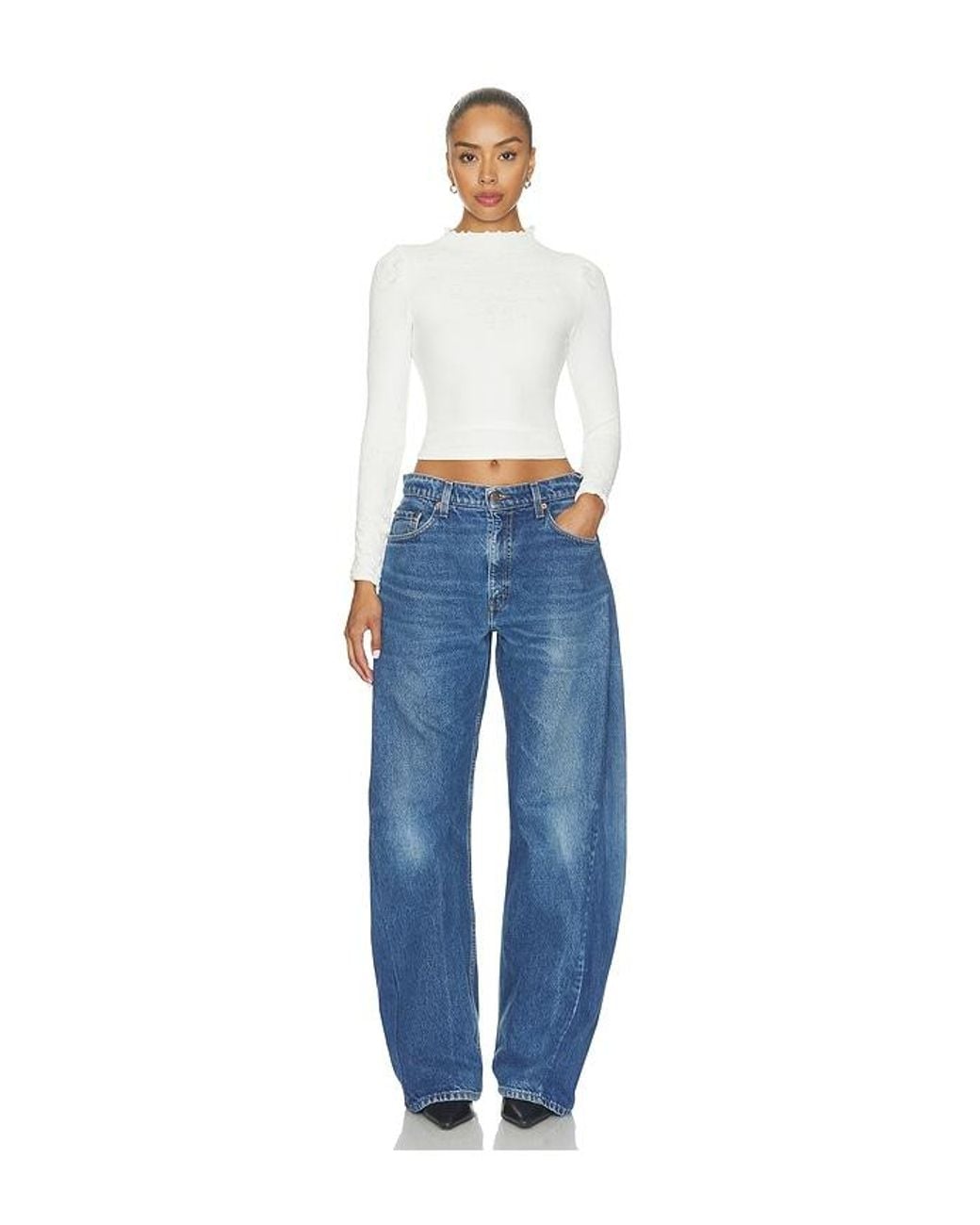 Free People White Mixed Feelings Mock Neck Tee