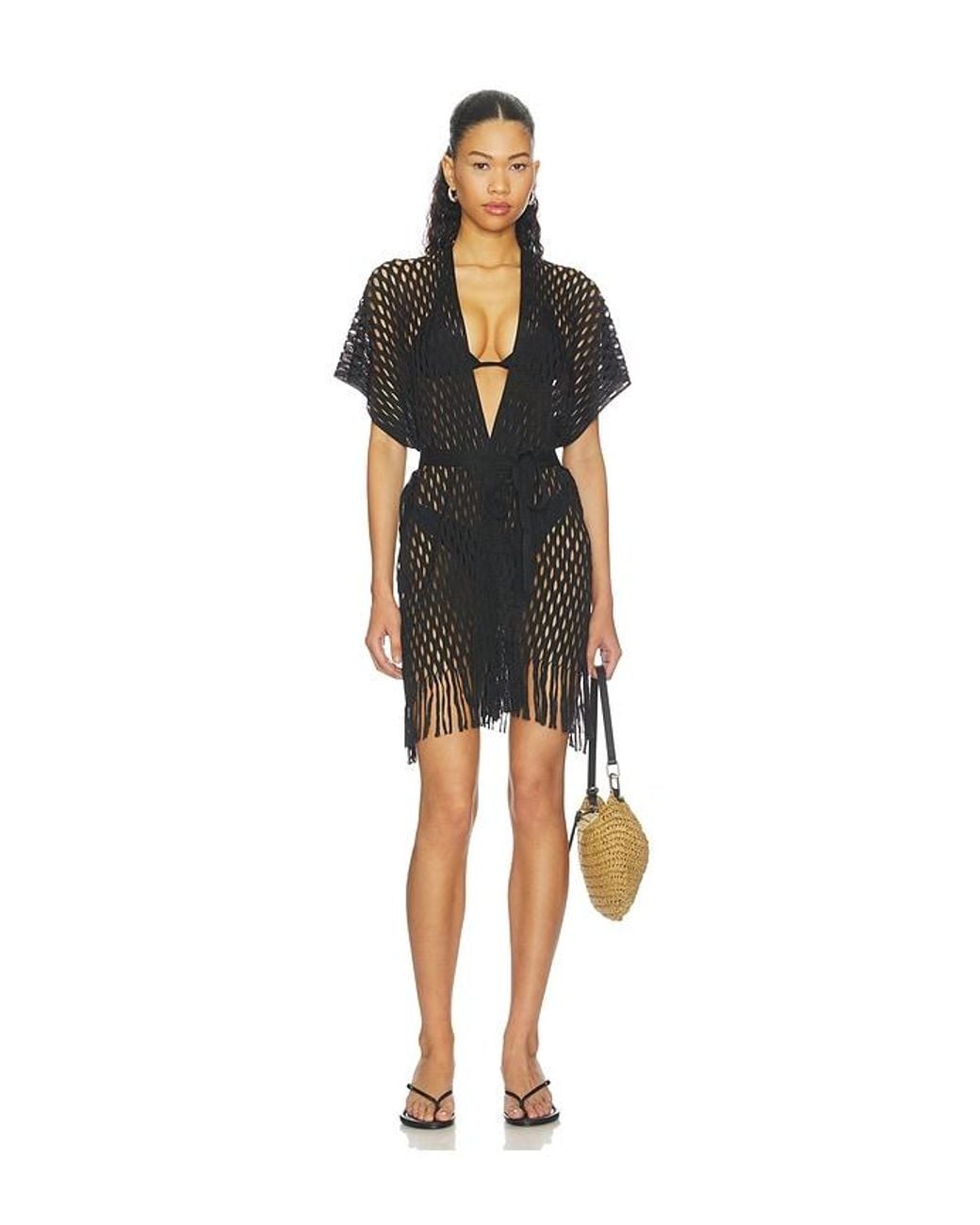 Luli Fama Black Caught Up Short Caftan