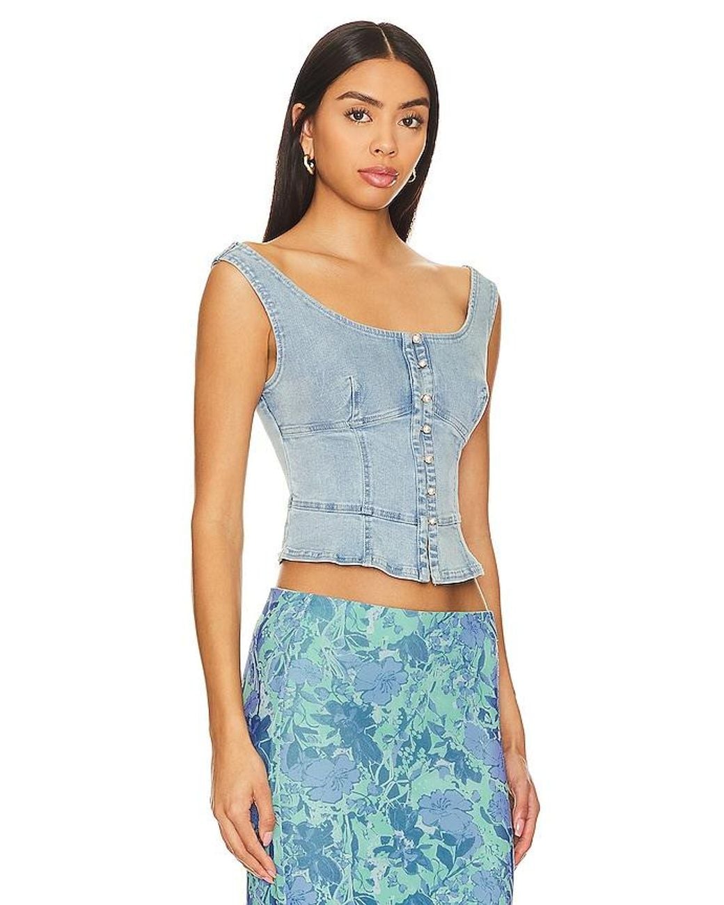 Free People Blue Sally Denim Corset Top