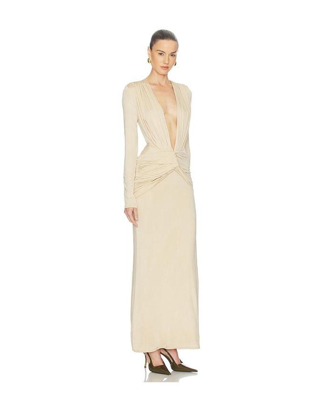 Shona Joy White Miro Long Sleeve Plunged Maxi Dress