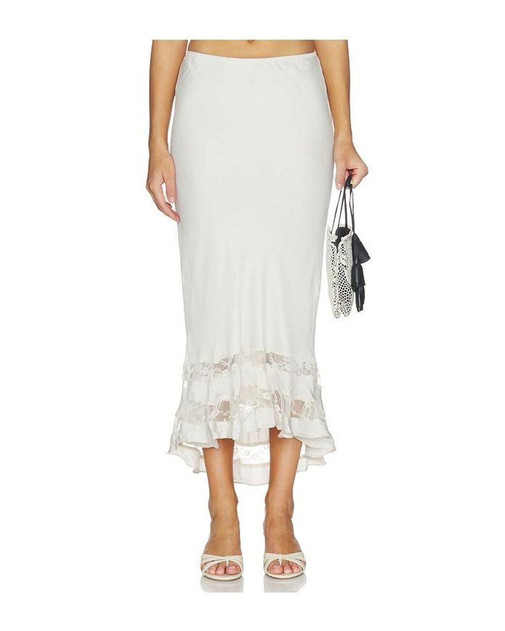 Free People White Long Lost Lover Slip Skirt