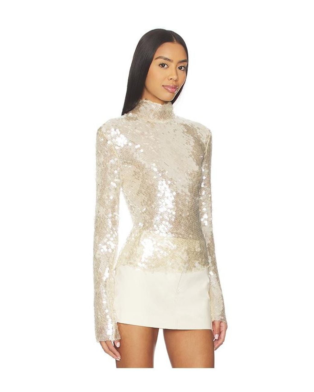 Monse White Sequin Mesh Top
