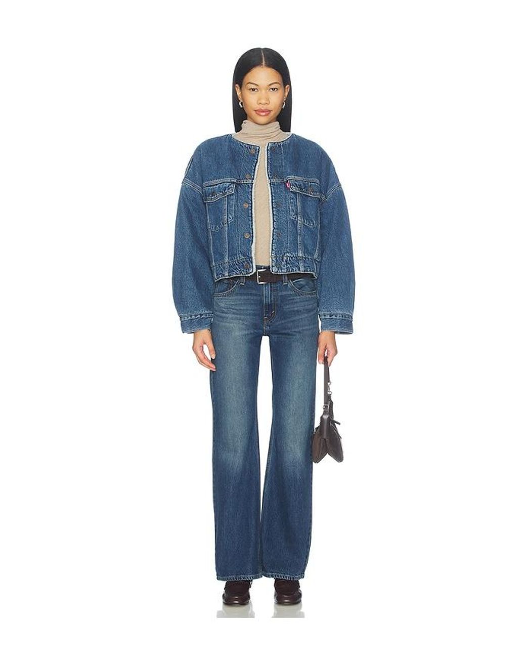 Levi's Blue Collarless Crop Sherpa Trucker