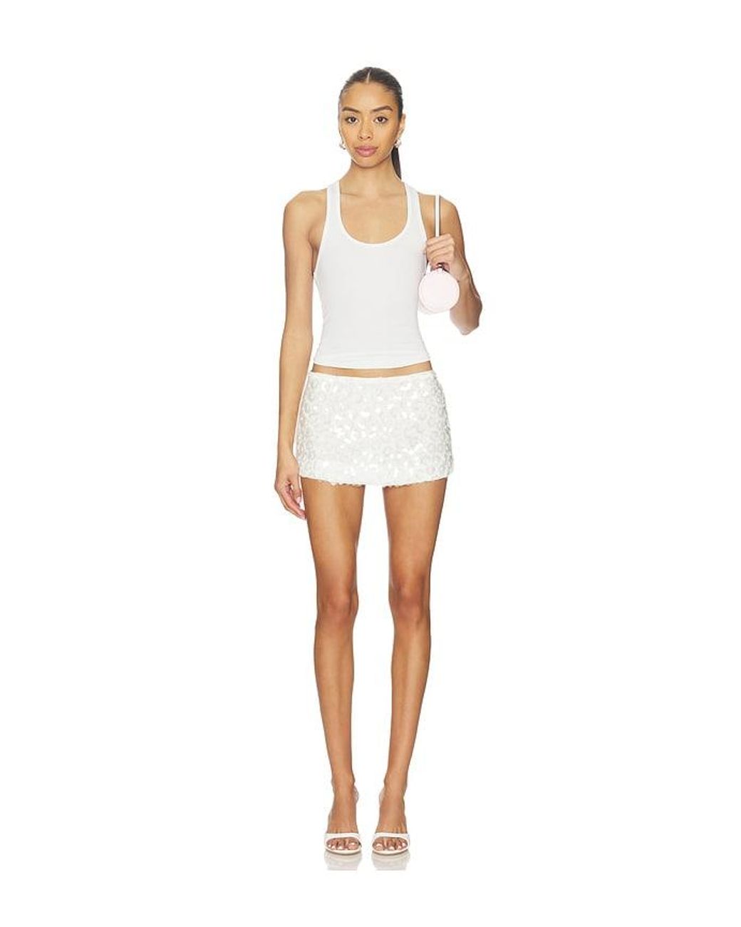 GUIZIO White Floral Paillette Mini Skirt