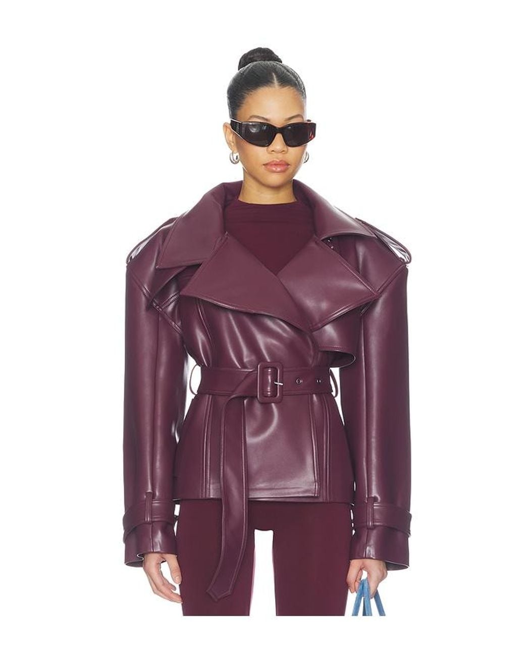 Naked Wardrobe Purple Faux Leather Belted Trench