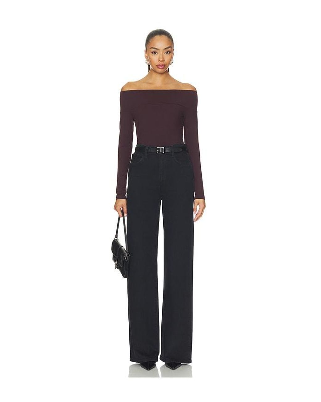 Susana Monaco Black Off Shoulder Long Sleeve Top