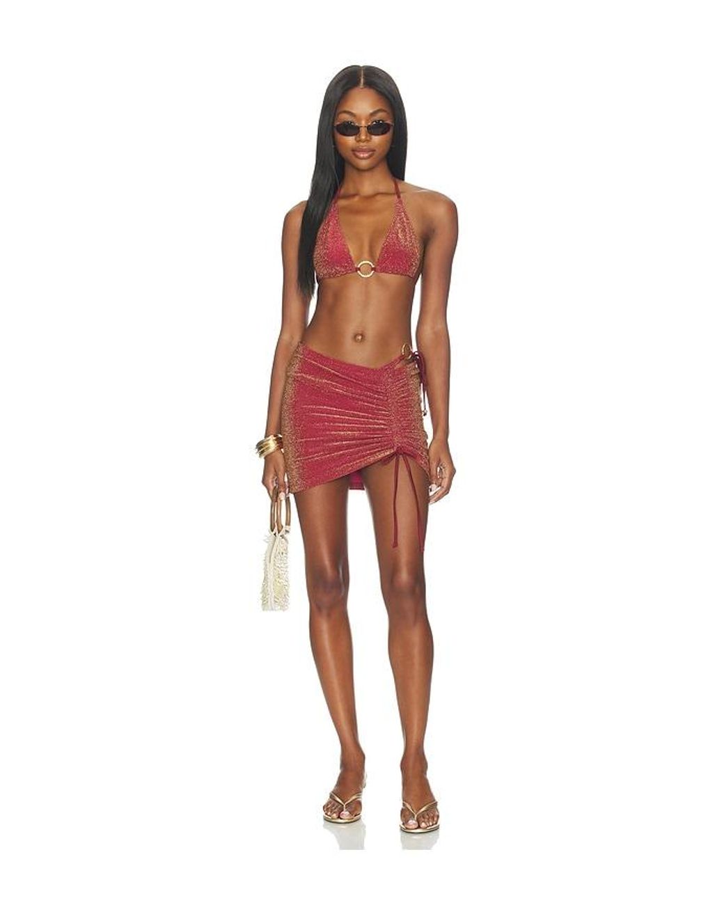 Kulani Kinis Red X Revolve Ruched Tie Mini Skirt