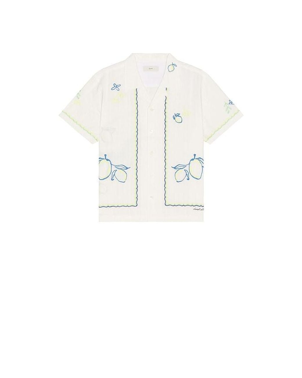 DUNST White Hand Drawing Open Collared Shirt for men