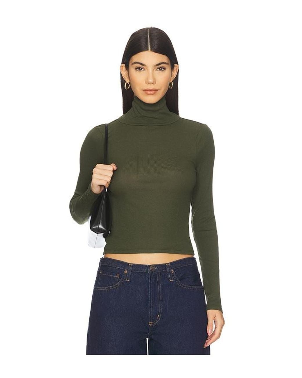 Bobi Green Crop Turtleneck Top